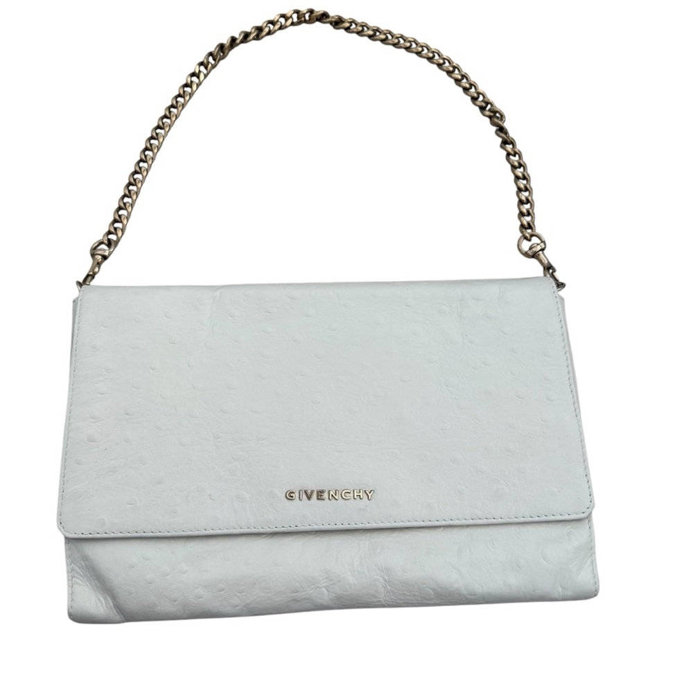 Givenchy White Ostrich Leather Shoulder Bag clutch Gold hardware